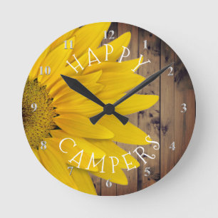 Happy Campers Rustic Sunflower Camping Retirement Ronde Klok