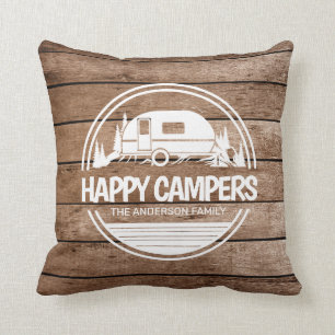 Happy Campers Rustic Wood Camping Kussen