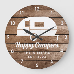Happy Campers Rustic Wood Camping Large Clock Grote Klok