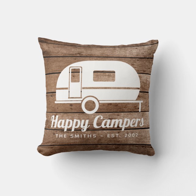 Happy Campers Rustic Wood Camping Sierkussen (Voorkant)