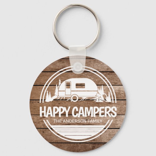 Happy Campers Rustic Wood Camping Sleutelhanger (Voorkant)