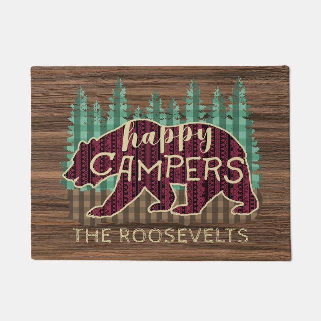 Happy campers rustig wood beer camping custom deurmat (Voorkant)