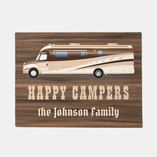 Happy campers rustig wood RV camping family custom Deurmat (Voorkant)