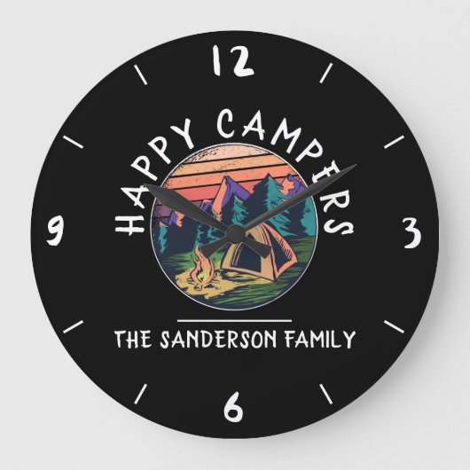 Happy Campers Tent Custom Family Name Camping Grote Klok (Voorkant)