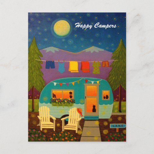 Happy Campers Trailer Achtergrond Briefkaart (Voorkant)