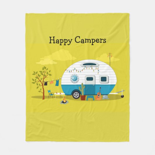 Happy Campers Trailer Fleece Deken (Voorkant)