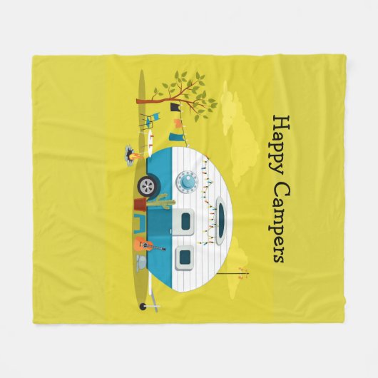 Happy Campers Trailer Fleece Deken (Voorkant (Horizontaal))