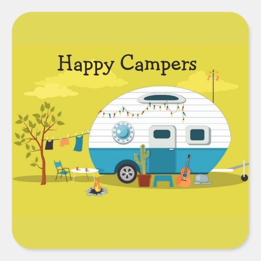 Happy Campers Trailer Vierkante Sticker (Voorkant)