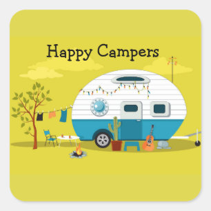 Happy Campers Trailer Vierkante Sticker