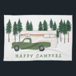 HAPPY CAMPERS Truck Camping RVing Trees Forest Theedoek<br><div class="desc">KAMPEN. Ik zou liever RVing zijn! Hoe zit het met jou? Bekijk deze handdoek voor een vrachtwagen en controleer mijn winkel op meer overeenkomende objecten zoals overhemden, magneten, sleutelhangers, kussens, stickers en meer. En natuurlijk ook meer RV, campervan, motorhome en kampeerartikelen. Pas deze mok met een naam, uw eigen tekst...</div>