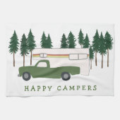 HAPPY CAMPERS Truck Camping RVing Trees Forest Theedoek (Horizontaal)