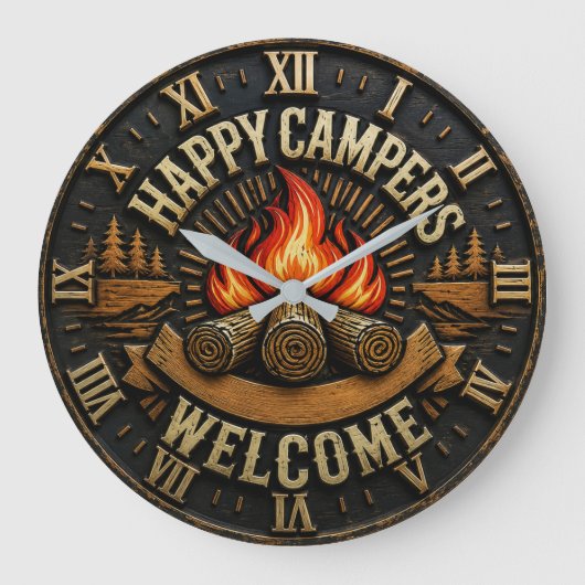 Happy Campers Vintage Camper Gift Grote Klok (Voorkant)