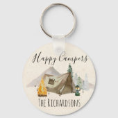 Happy Campers Waterverf personaliseert Camp Tent Sleutelhanger (Voorkant)
