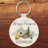 Happy Campers Waterverf personaliseert Camp Tent Sleutelhanger (Voorkant)