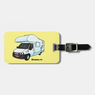 Happy campervan cartoon illustratie bagagelabel
