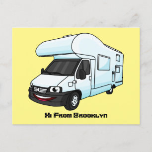Happy campervan cartoon illustratie briefkaart