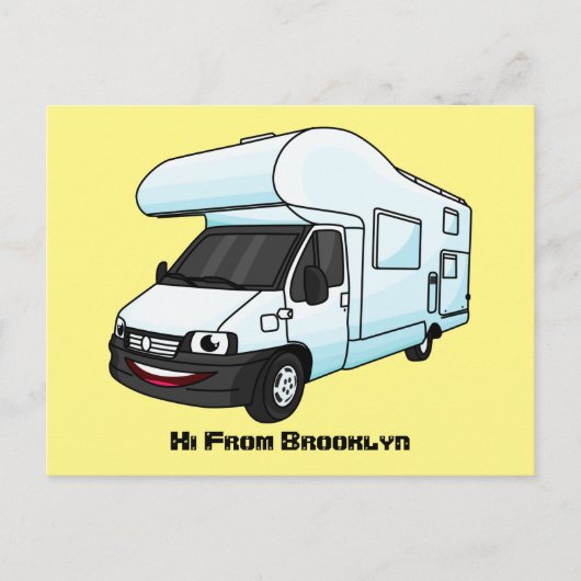 Happy campervan cartoon illustratie briefkaart (Voorkant)