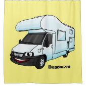 Happy campervan cartoon illustratie douchegordijn (Voorkant)