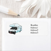 Happy campervan cartoon illustratie etiket (Insitu)