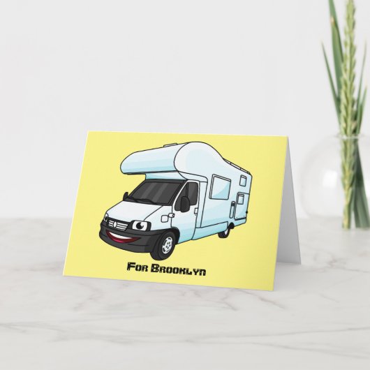 Happy campervan cartoon illustratie feestdagen kaart (Voorkant)