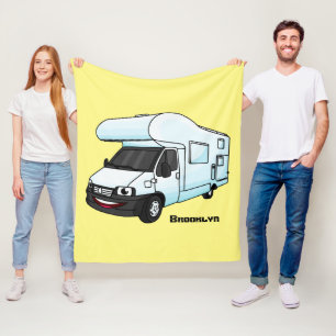 Happy campervan cartoon illustratie fleece deken