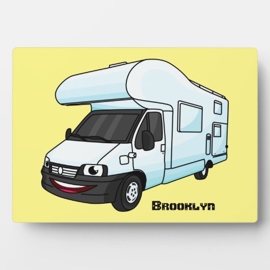 Happy campervan cartoon illustratie fotoplaat (voorkant)