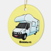 Happy campervan cartoon illustratie keramisch ornament (Links)