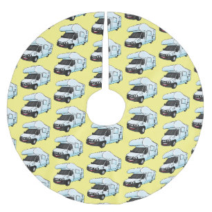 Happy campervan cartoon illustratie kerstboom rok