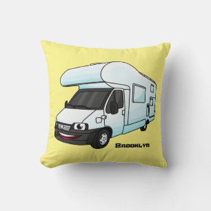 Happy campervan cartoon illustratie kussen