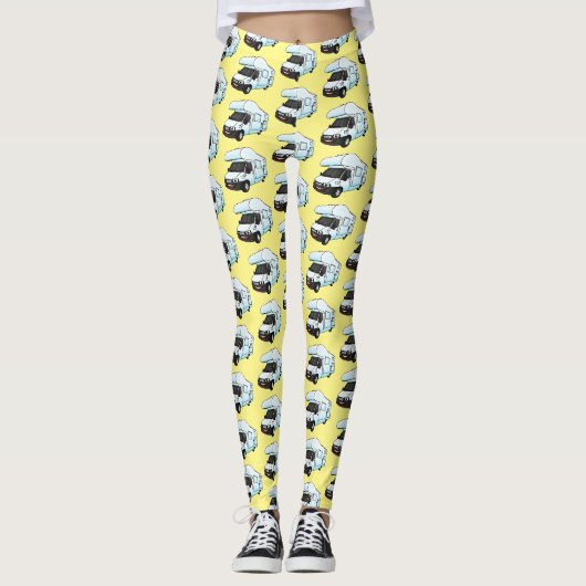Happy campervan cartoon illustratie leggings (Voorkant)