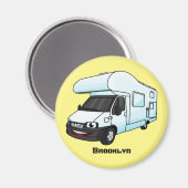 Happy campervan cartoon illustratie magneet (Voorkant / Achterkant)
