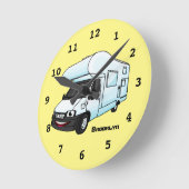 Happy campervan cartoon illustratie ronde klok (Hoek)