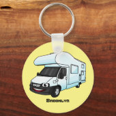 Happy campervan cartoon illustratie sleutelhanger (Voorkant)