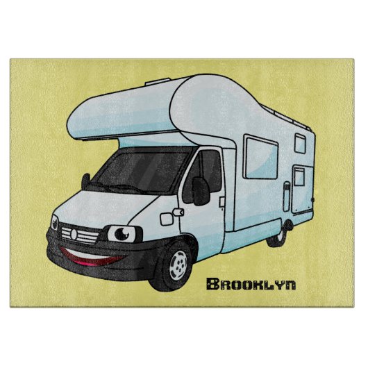 Happy campervan cartoon illustratie snijplank (Voorkant)