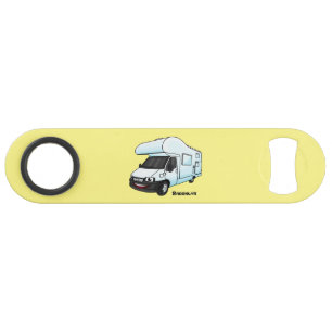 Happy campervan cartoon illustratie speed flessenopener