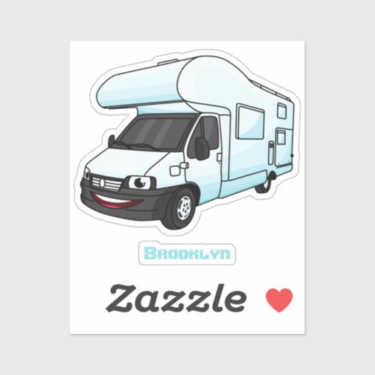 Happy campervan cartoon illustratie sticker (Vel)