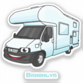 Happy campervan cartoon illustratie sticker (Voorkant)