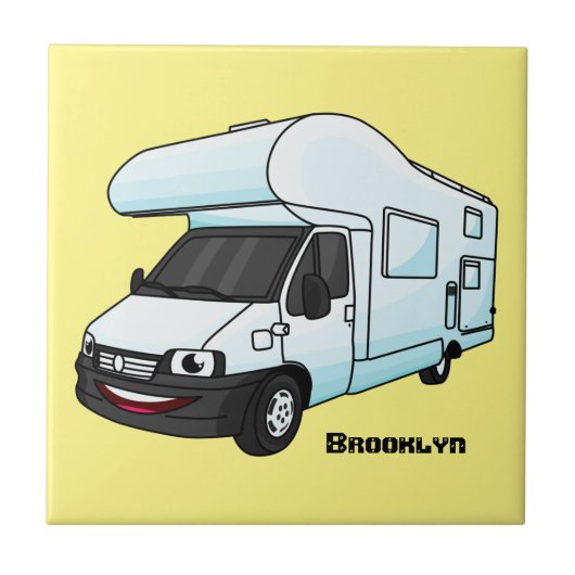 Happy campervan cartoon illustratie tegeltje (Voorkant)
