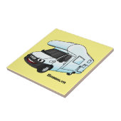 Happy campervan cartoon illustratie tegeltje (Zijkant)