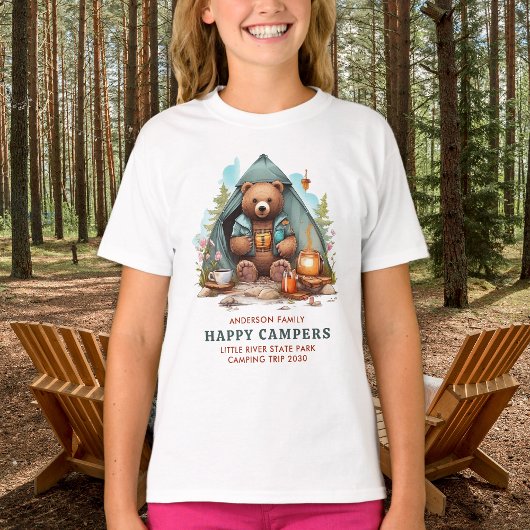 Happy Camping Beer Gepersonaliseerde Familie Vakan T-shirt