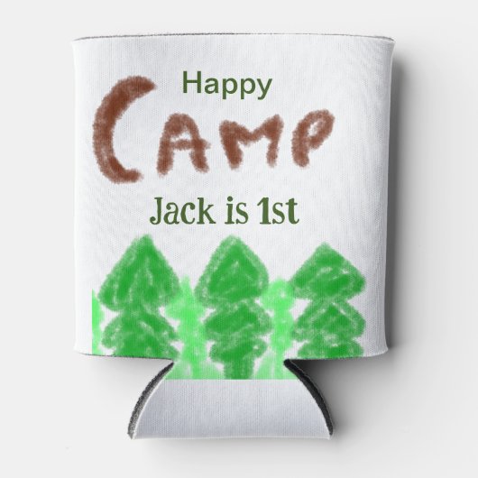 Happy camping camper één verjaardag kinder boomhou blikjeskoeler (Voorkant)