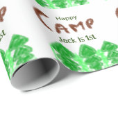 Happy camping camper één verjaardag kinder boomhou cadeaupapier (Rol Hoek)