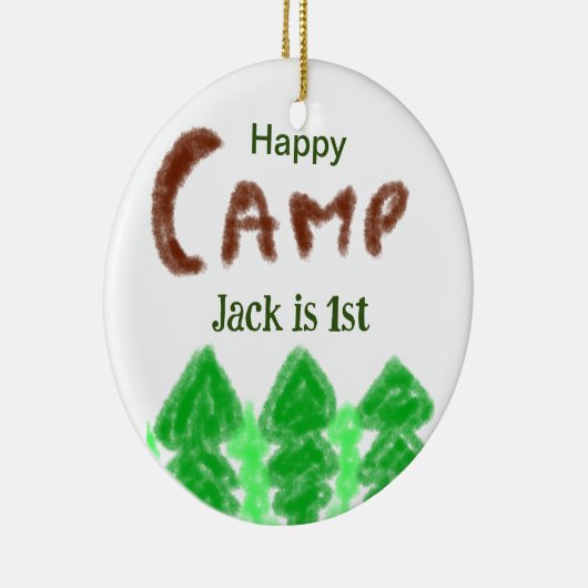 Happy camping camper één verjaardag kinder boomhou keramisch ornament (Rechts)