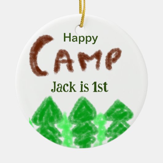 Happy camping camper één verjaardag kinder boomhou keramisch ornament (Voorkant)