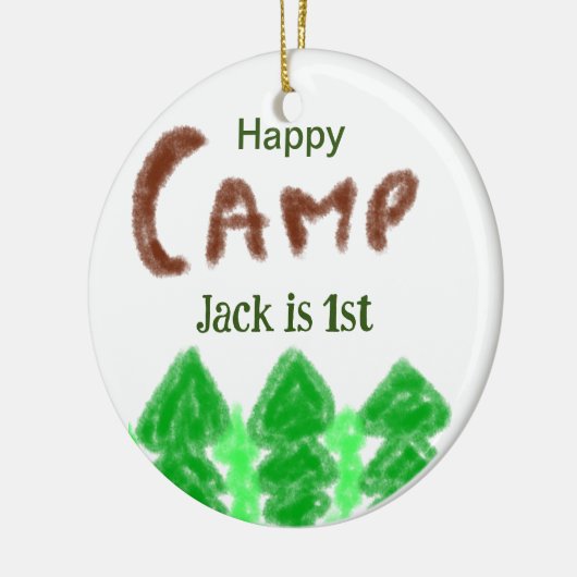 Happy camping camper één verjaardag kinder boomhou keramisch ornament (Links)