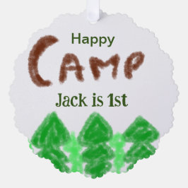 Happy camping camper één verjaardag kinder boomhou ornament kaart