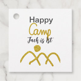 Happy camping camper een verjaardag kinder gouden  bedankjes labels