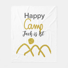 Happy camping camper one birthday kids golden sun fleece deken