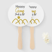 Happy camping camper one birthday kids golden sun handwaaier (Voorkant en achterkant)