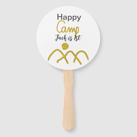 Happy camping camper one birthday kids golden sun handwaaier (Voorkant)